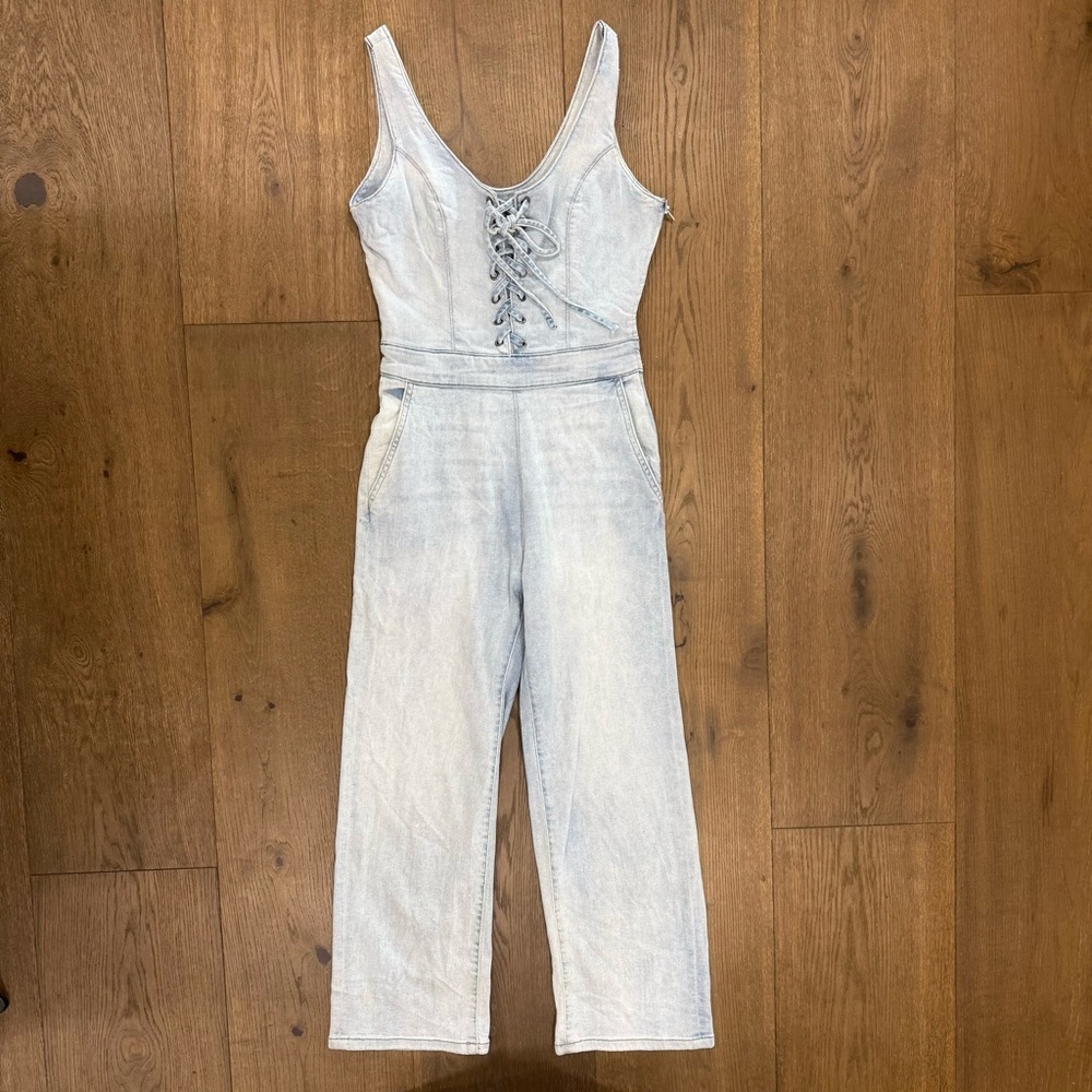 DL1961 Harriet Denim Jumpsuit Light Wash Dallas Lace Up Front Small